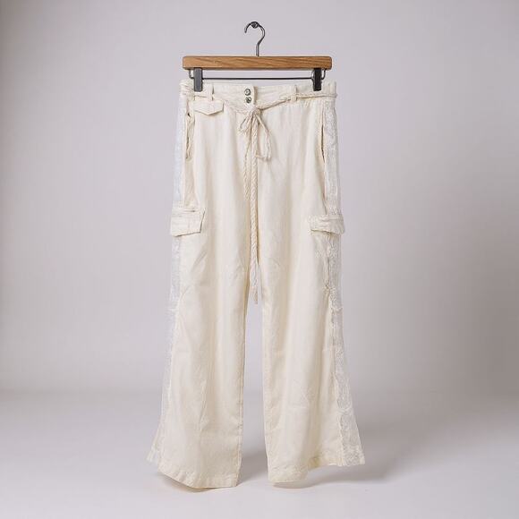 Da-Nang Wide Leg Cargo Pants Silver Metallic Embroidery Size S White - Picture 1 of 14